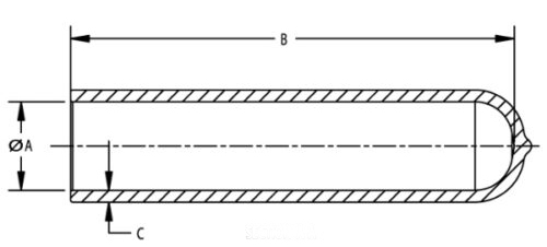 Diagram of Hand grip with round end identifying dimensional elements